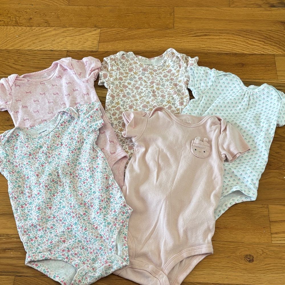 Carter's Pastel and Floral Bodysuit bundle of 5 size 12 months